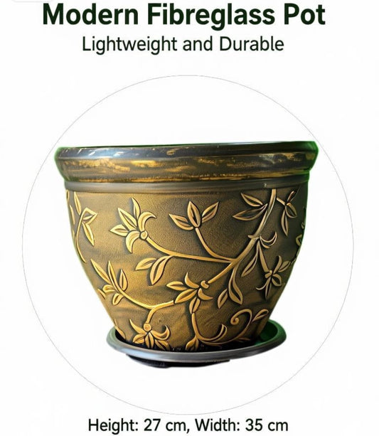 Modern Decorative Fibreglass Planter Pot – 35 cm Wide × 27 cm High