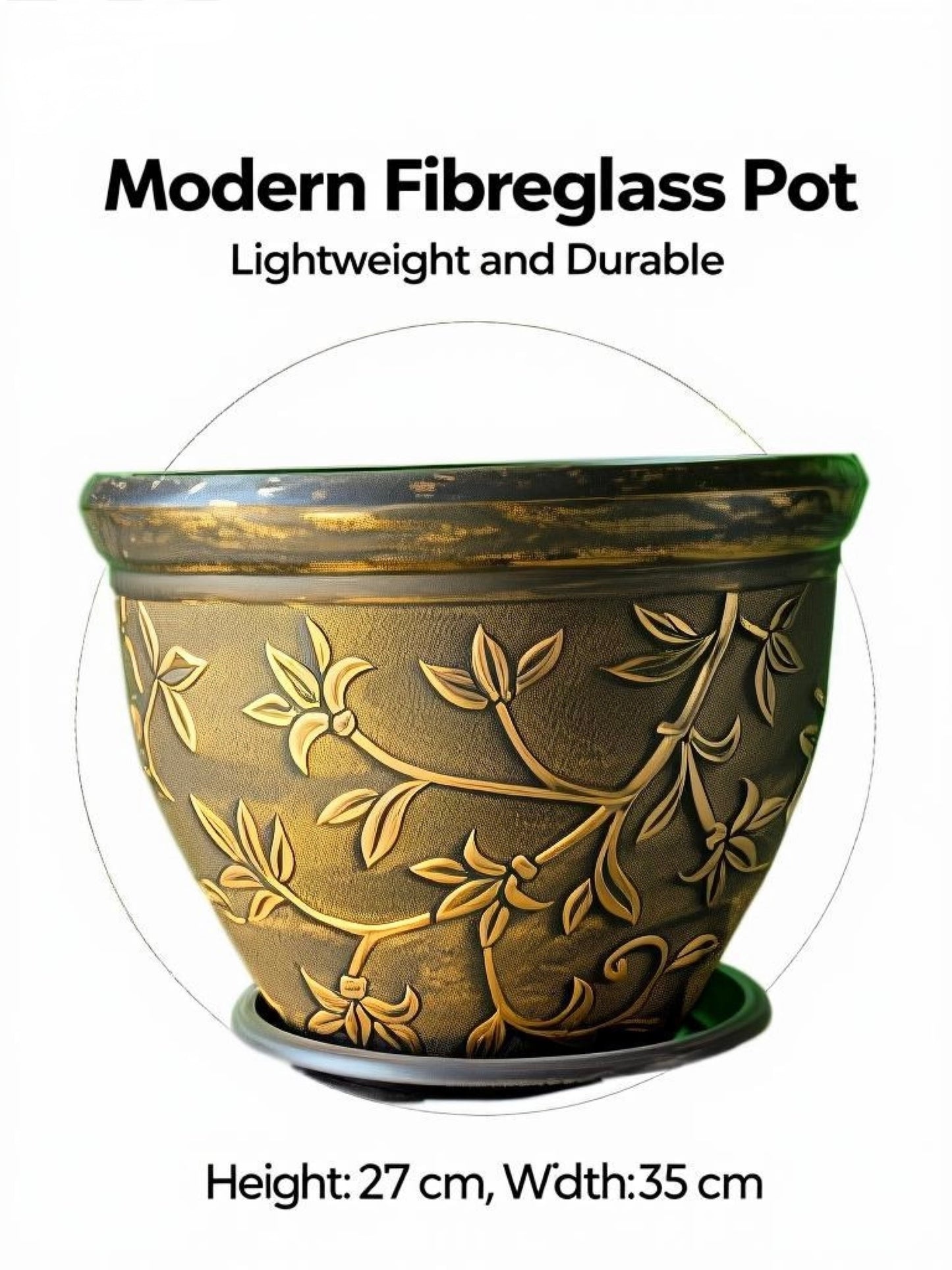 Modern Decorative Fibreglass Planter Pot – 35 cm Wide × 27 cm High