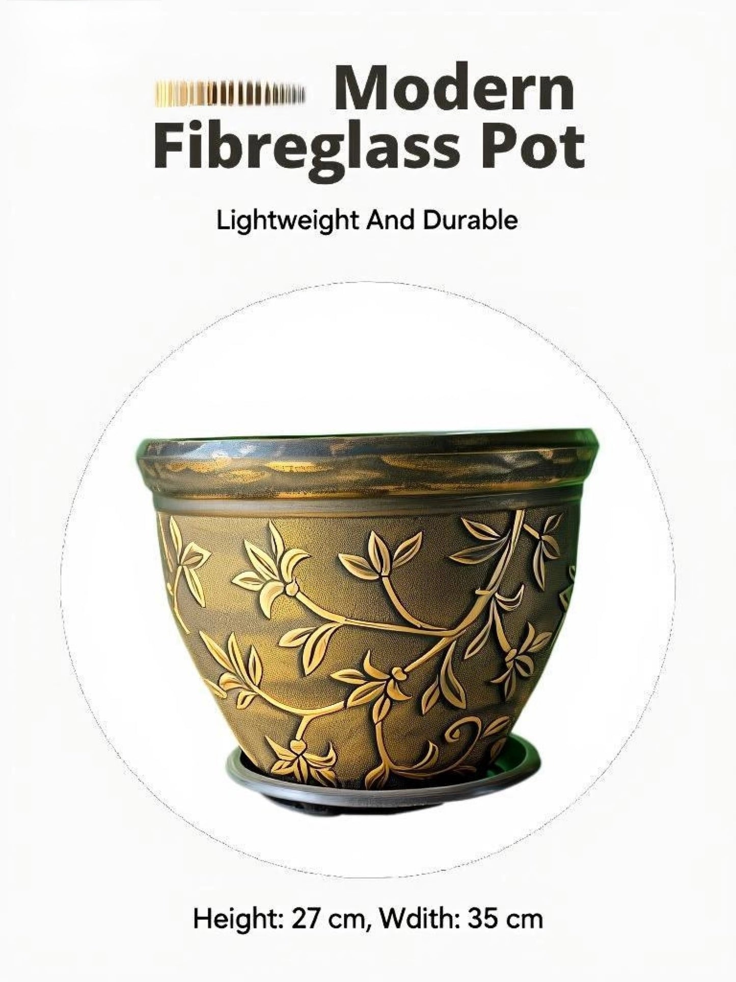 Modern Decorative Fibreglass Planter Pot – 35 cm Wide × 27 cm High