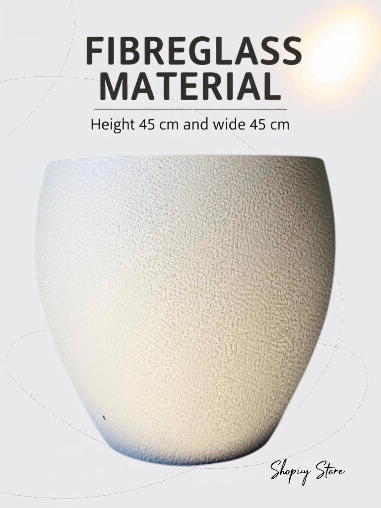 45cm Fibreglass Pot Planter -  white – Lightweight & Durable Modern Outdoor / Indoor Pot