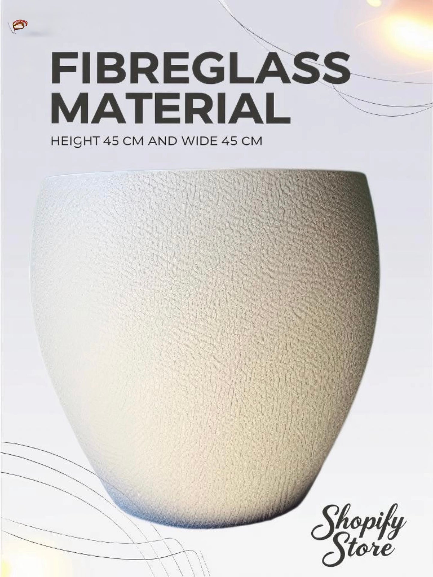 45cm Fibreglass Pot Planter -  white – Lightweight & Durable Modern Outdoor / Indoor Pot