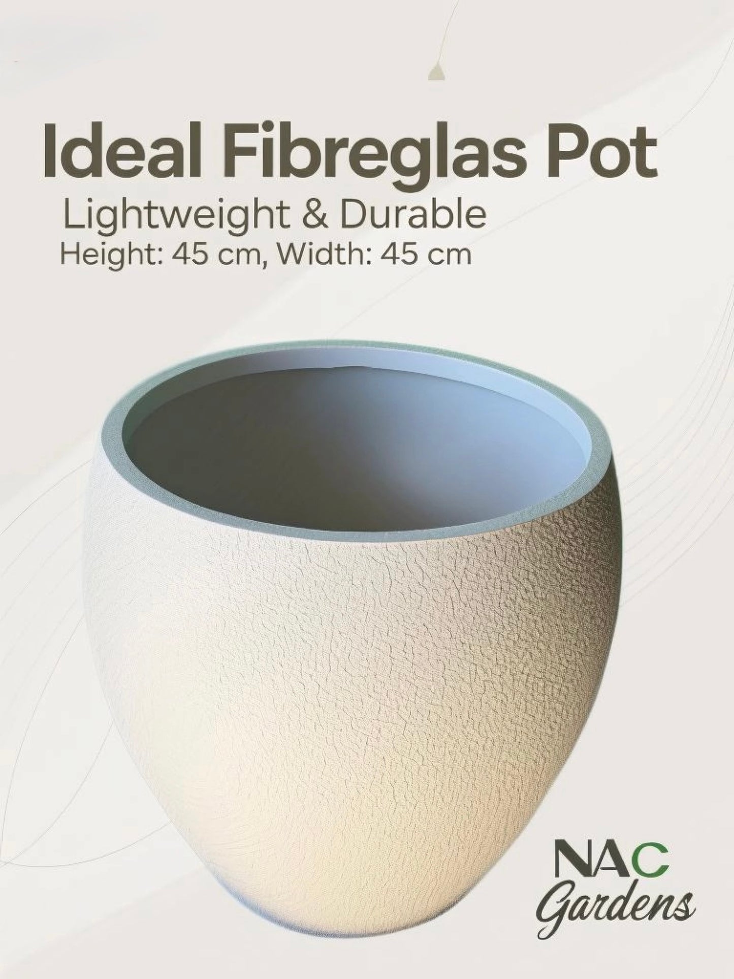 45cm Fibreglass Pot Planter -  white – Lightweight & Durable Modern Outdoor / Indoor Pot