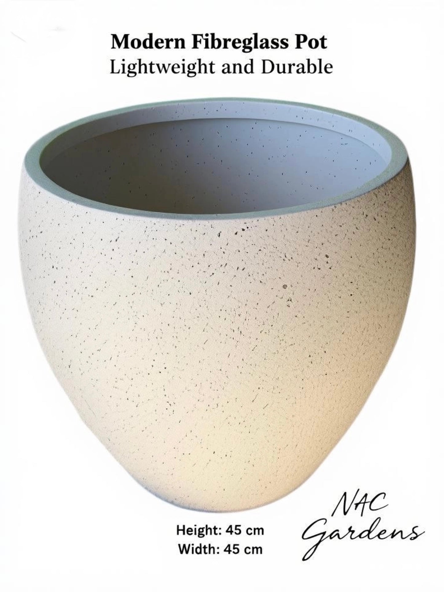 45cm Fibreglass Pot Planter –Speckled- Lightweight & Durable Modern Outdoor / Indoor Pot