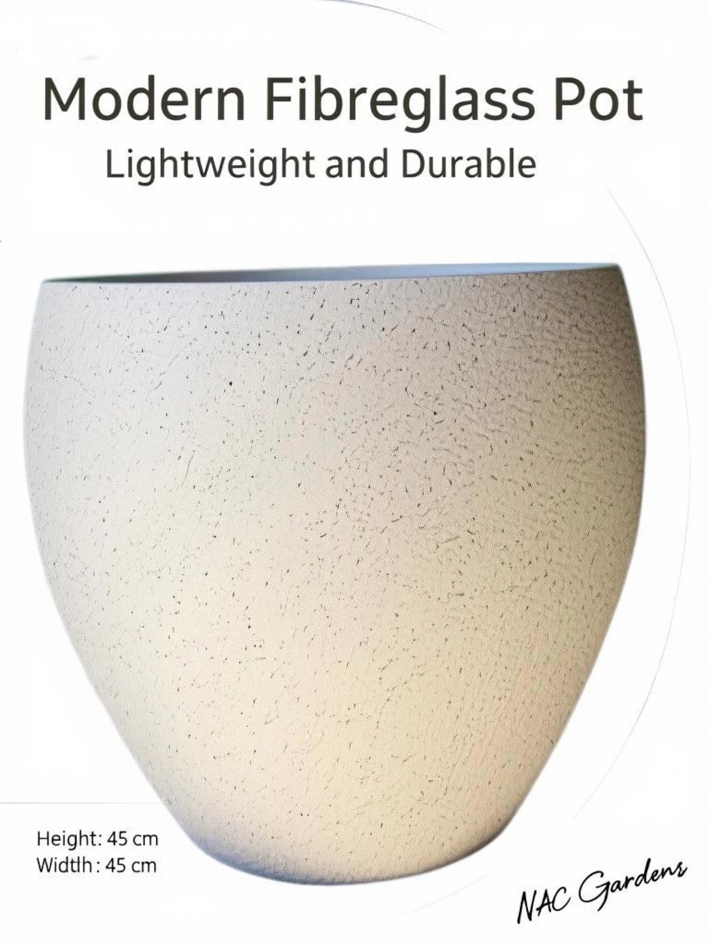 45cm Fibreglass Pot Planter –Speckled- Lightweight & Durable Modern Outdoor / Indoor Pot