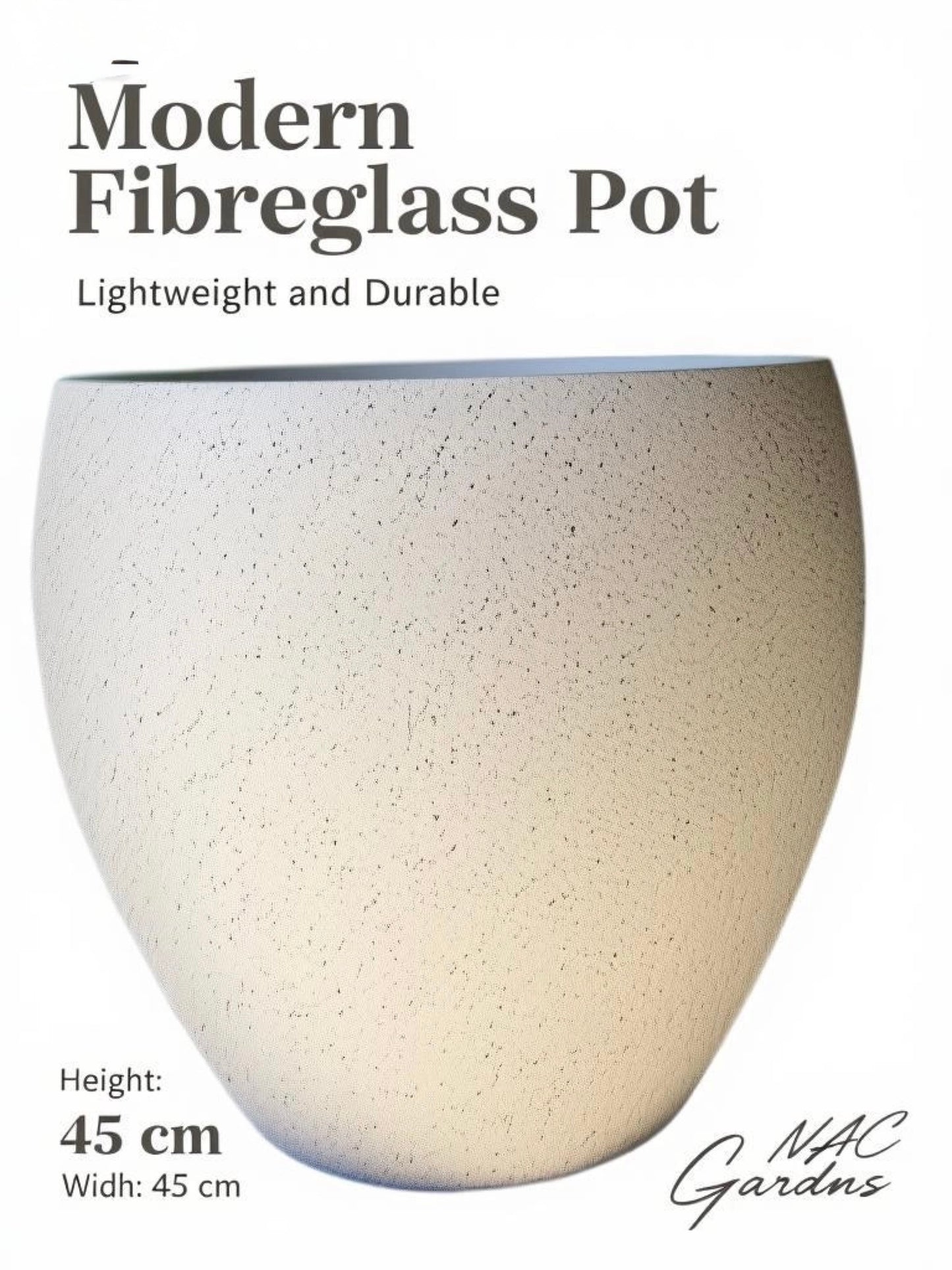45cm Fibreglass Pot Planter –Speckled- Lightweight & Durable Modern Outdoor / Indoor Pot