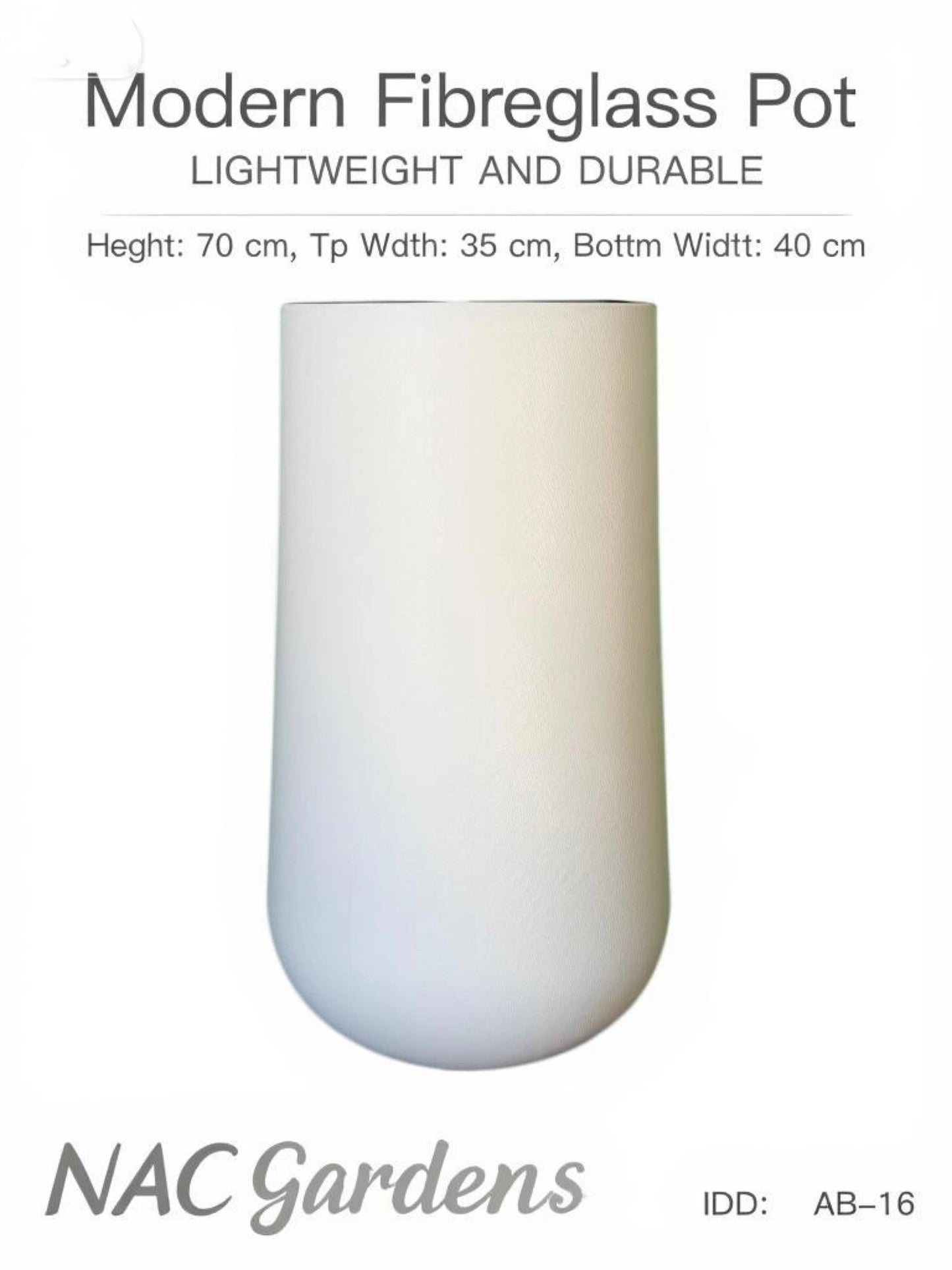 Modern Fibreglass Indoor & Outdoor Pot – 70cm Tall | Lightweight Designer Planter