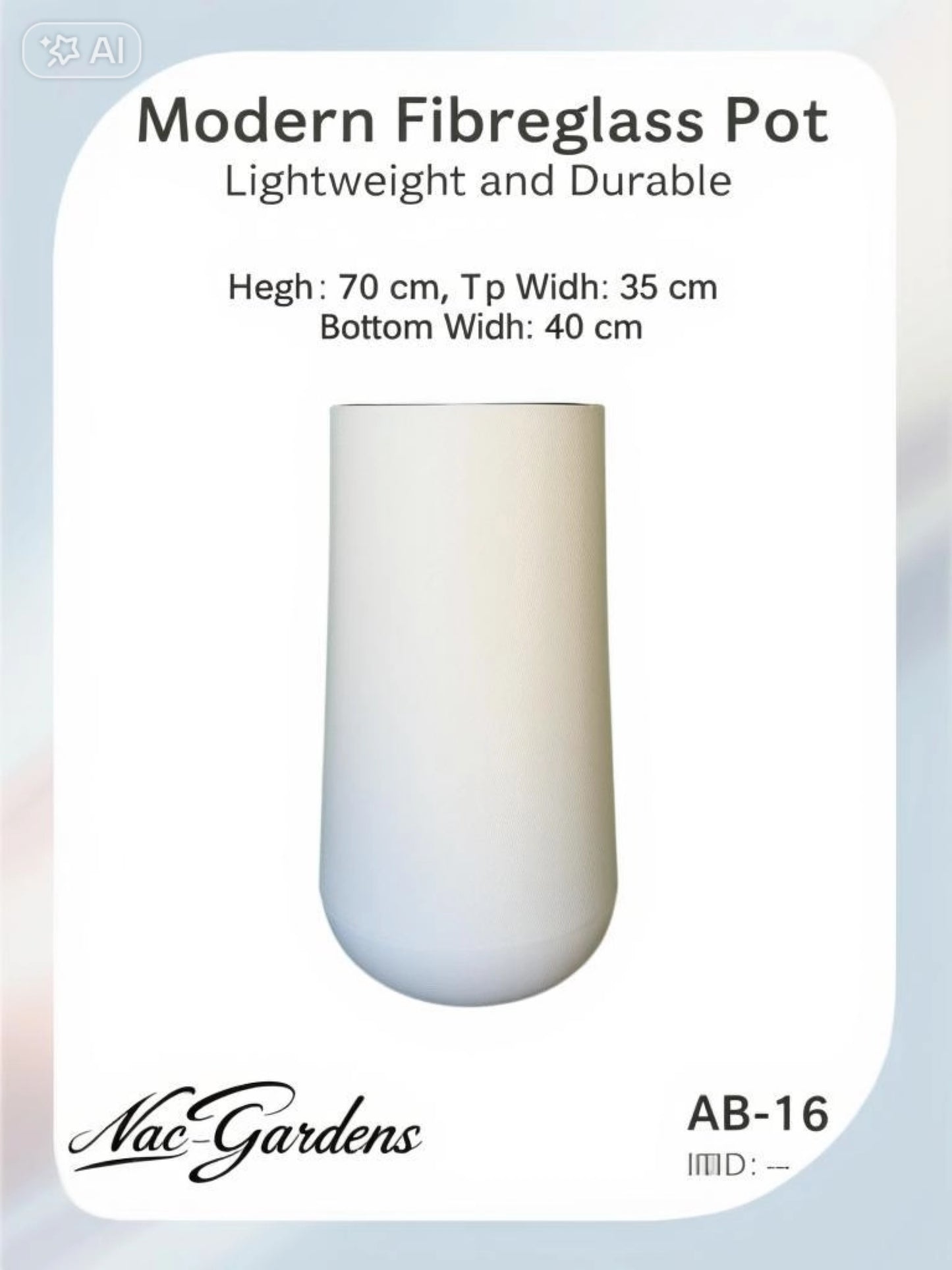 Modern Fibreglass Indoor & Outdoor Pot – 70cm Tall | Lightweight Designer Planter