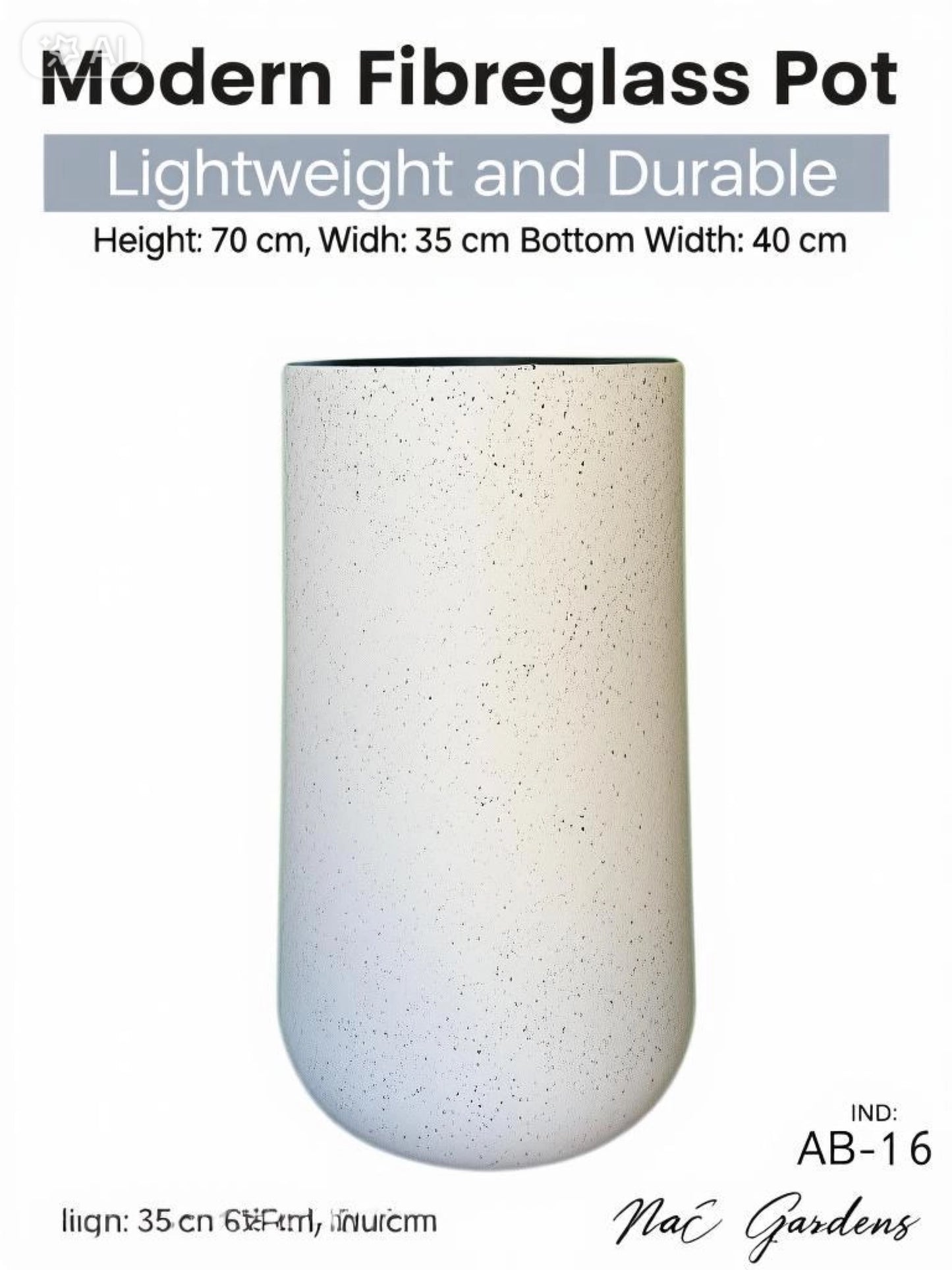 Modern Fibreglass Indoor & Outdoor Pot - Speckled – 70cm Tall | Lightweight Designer Planter