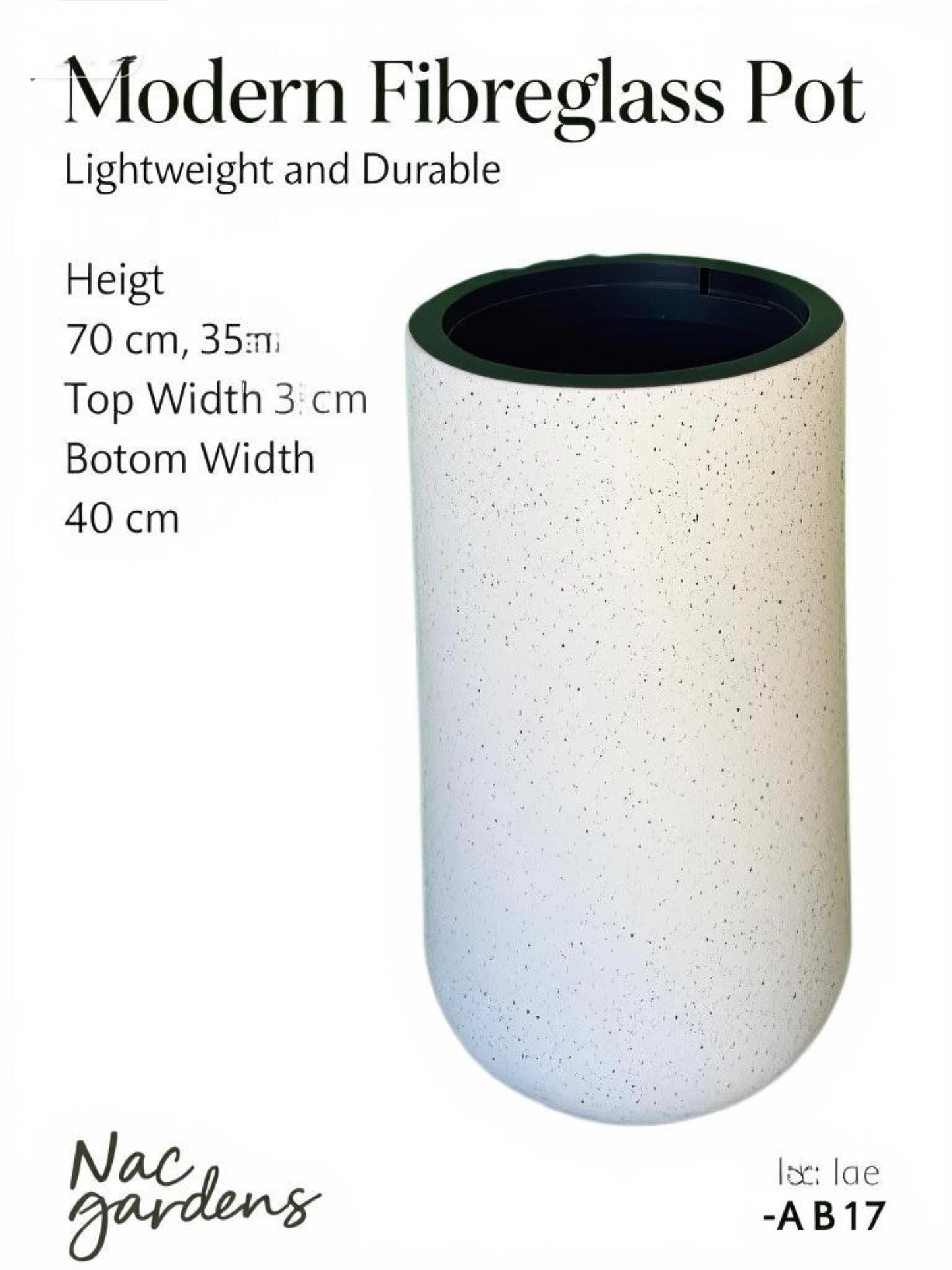 Modern Fibreglass Indoor & Outdoor Pot - Speckled – 70cm Tall | Lightweight Designer Planter