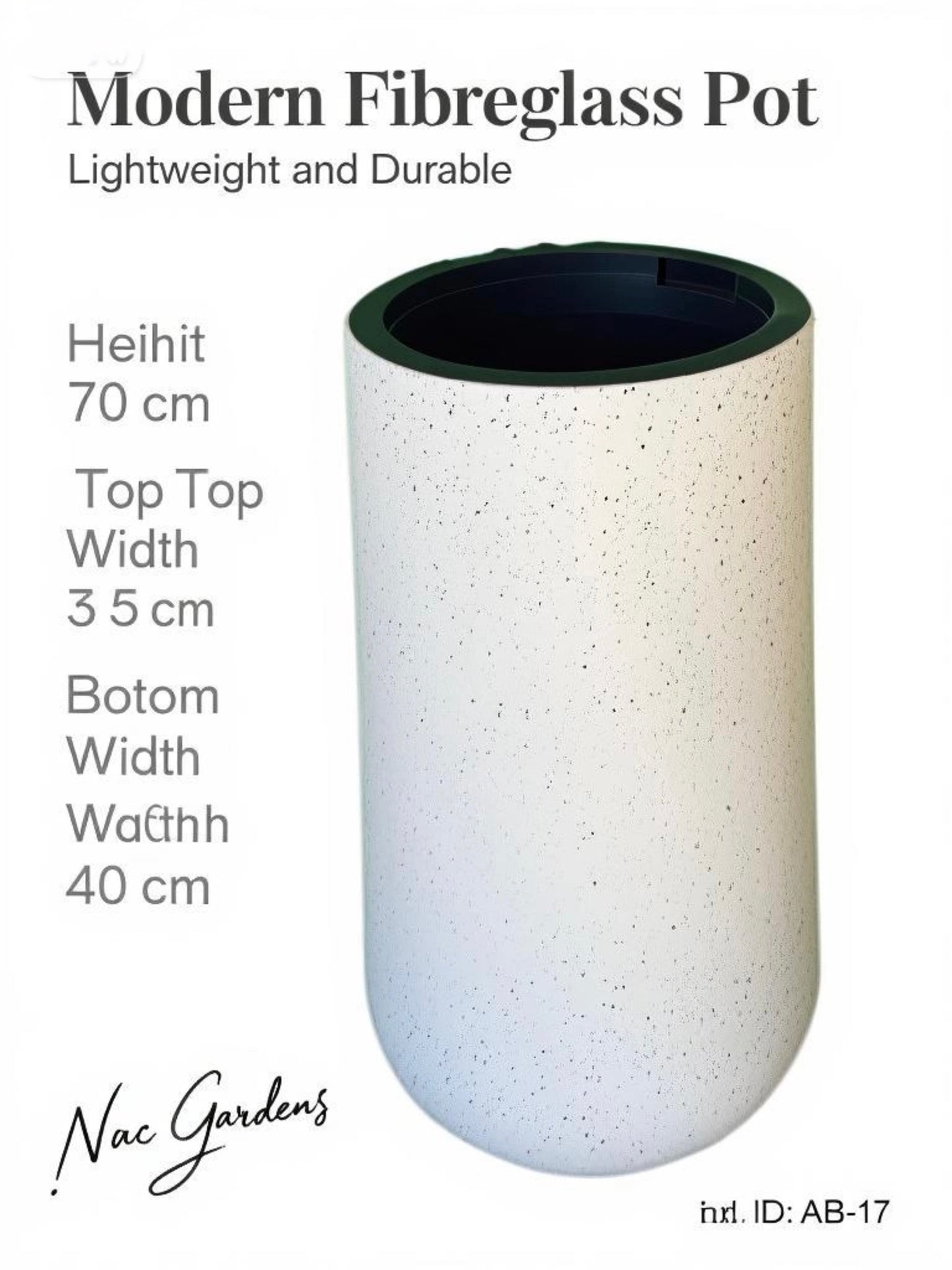 Modern Fibreglass Indoor & Outdoor Pot - Speckled – 70cm Tall | Lightweight Designer Planter