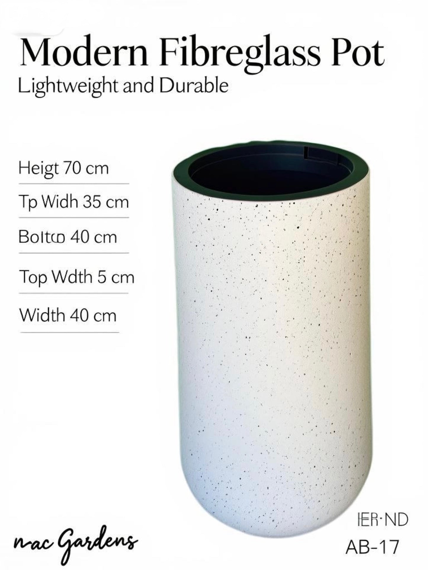 Modern Fibreglass Indoor & Outdoor Pot - Speckled – 70cm Tall | Lightweight Designer Planter