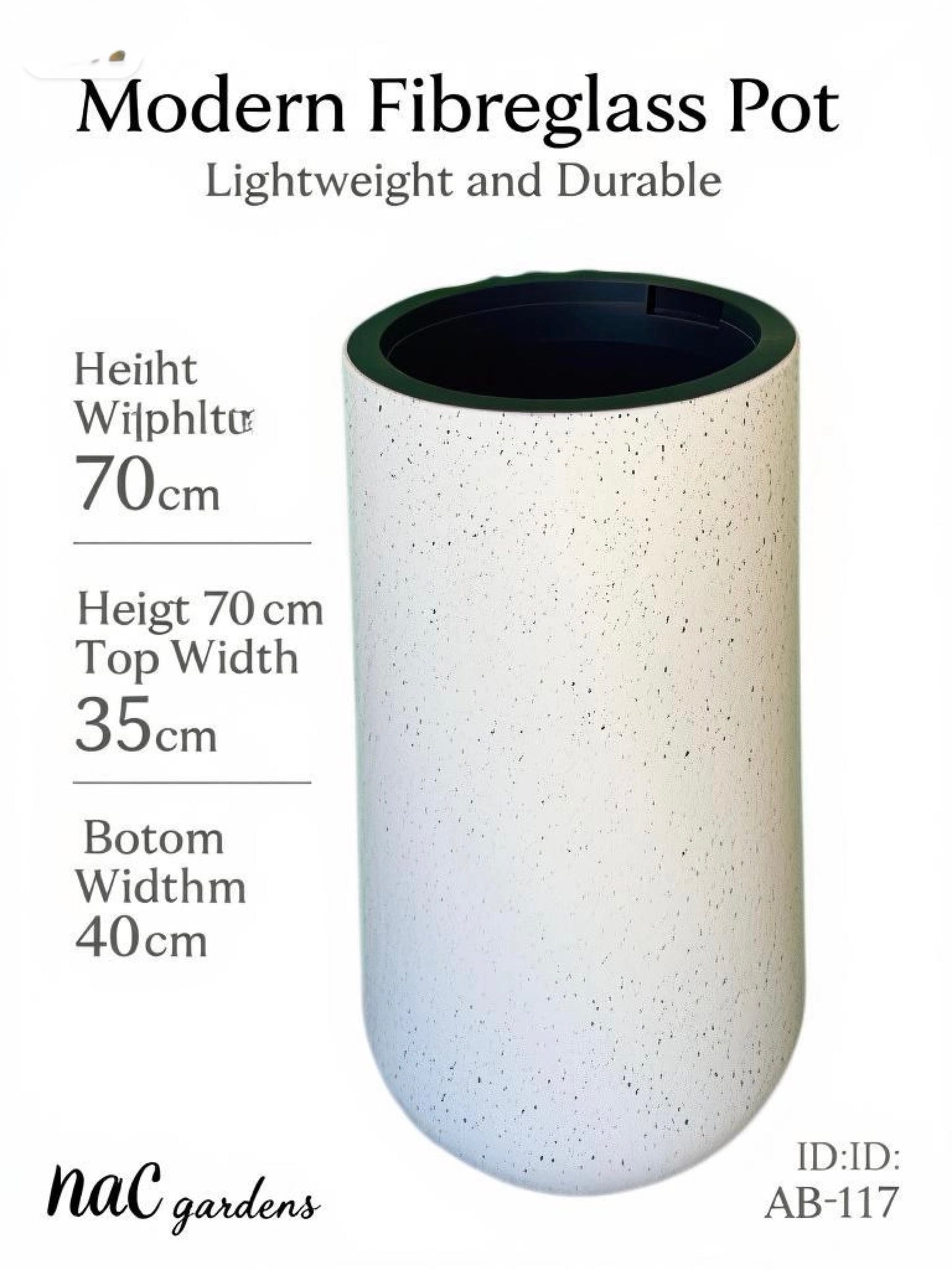 Modern Fibreglass Indoor & Outdoor Pot - Speckled – 70cm Tall | Lightweight Designer Planter