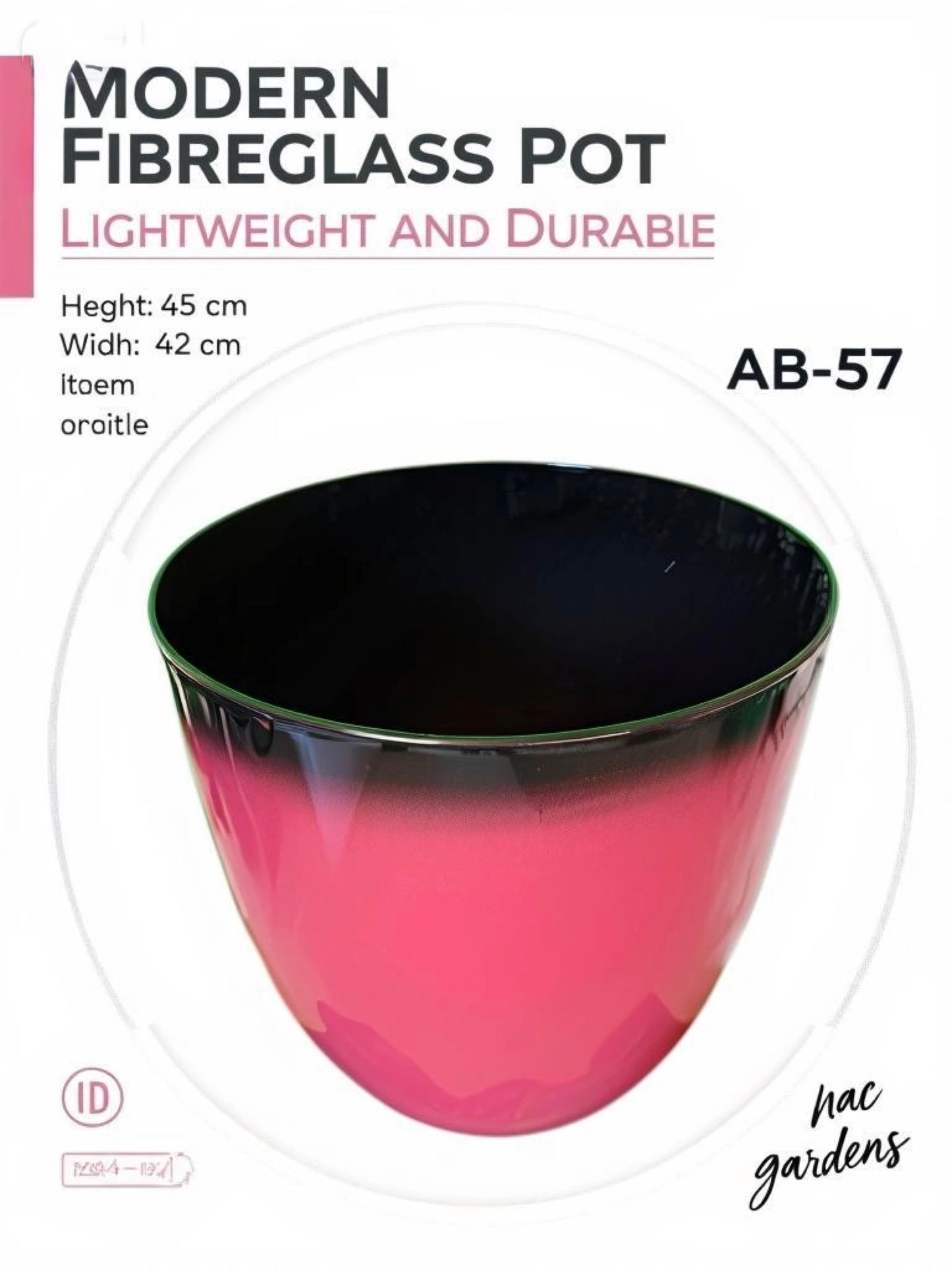 Modern Fibreglass Indoor & Outdoor Pot – 45cm | Lightweight Designer Planter (AB-57)