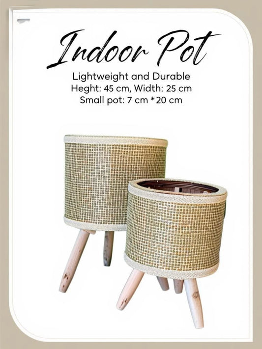 Modern Rattan-Style Indoor & Outdoor Pot with Stand – Lightweight Decorative Planter